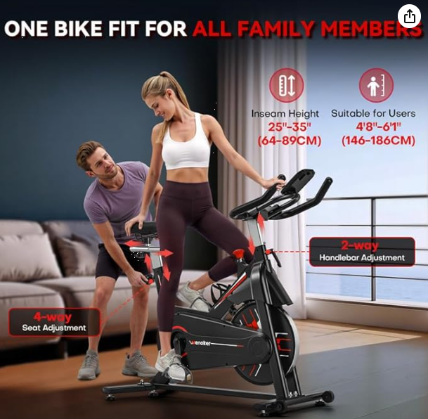 Exercise Bike, WENOKER Magnetic Resistance/Brake Pad Stationary Bike for Home, Indoor Cycling Bike with Silent Belt Drive, Heavy Flywheel, Comfortable Seat Cushion and Upgraded Digital Display