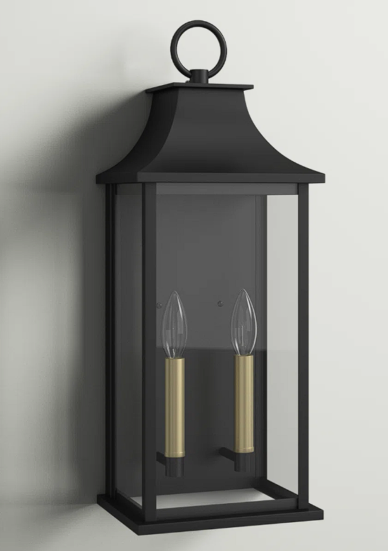 Black and Gold Tempered Glass Outdoor Wall Sconce