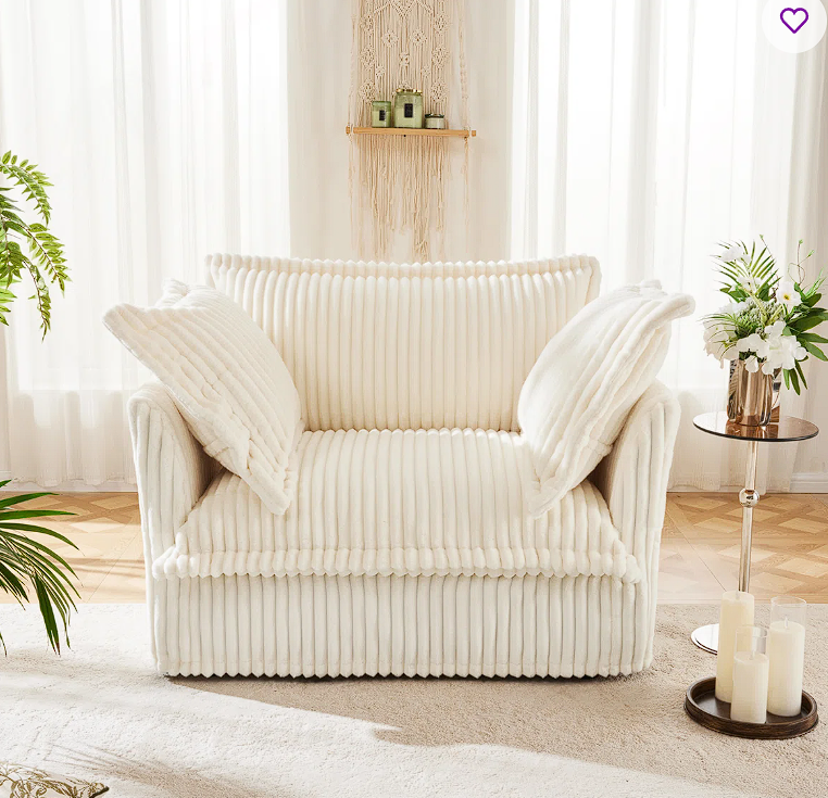 Non-slip upholstered armchair with 1 large back cushion and 2 decorative cushions, a deep and comfortable sofa, several soft cushions, corduroy fabric