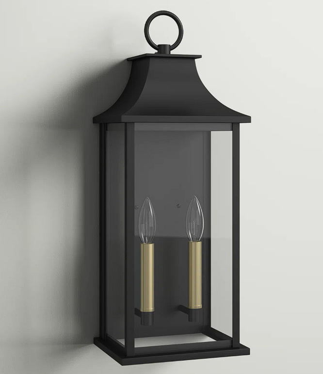 Alletta 21-in H 21-in Black and Gold Tempered Glass Outdoor Wall Sconce with Dusk to Dawn Alletta