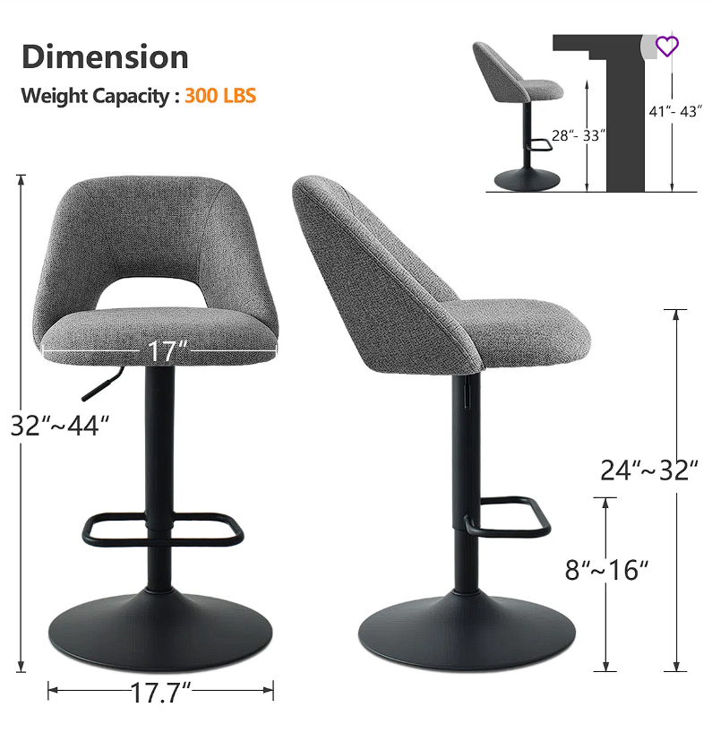 Bridgette 360° Swivel Bar Stool (Set of 2)