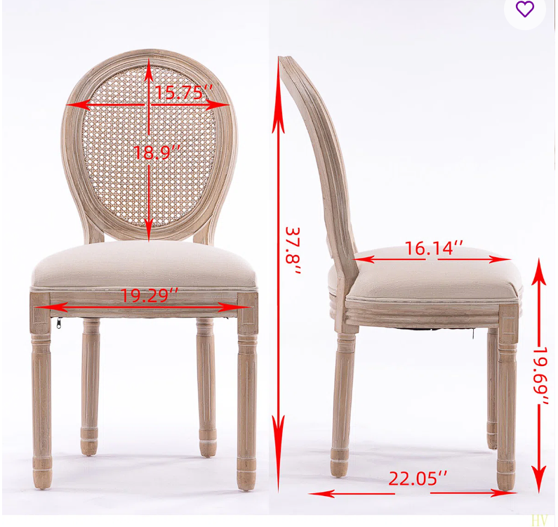 Solid wood French frame dining chair with rattan back