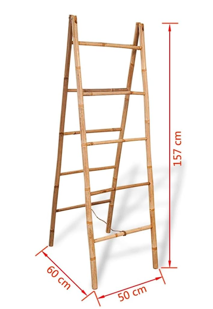 vidaXL Freestanding Double Bamboo Towel Ladder - 5 Rungs Each Side, 50x160cm, Brown