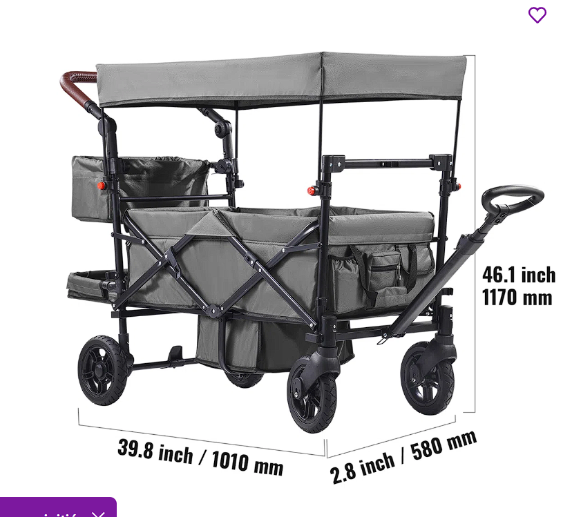 Wagon stroller for 2 children, foldable pull-along stroller with adjustable handle