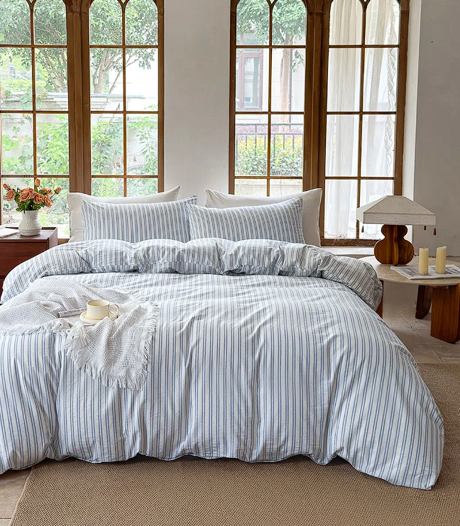 DONEUS 100% Cotton Faded Striped Duvet Cover Set