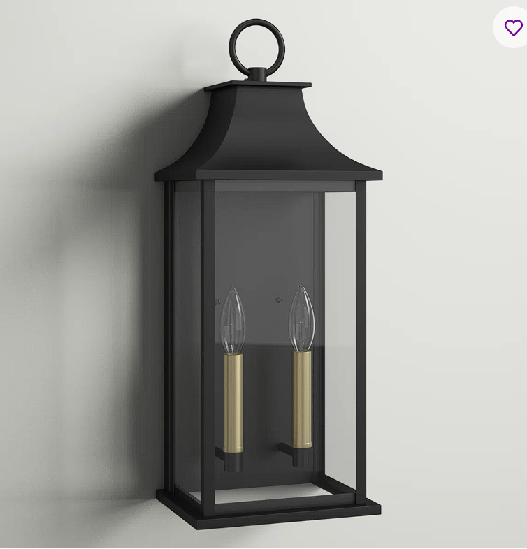 Alletta 21-in H 21-in Black and Gold Tempered Glass Outdoor Wall Sconce with Dusk to Dawn Alletta