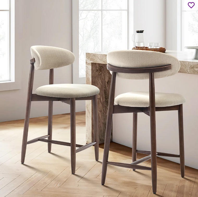 25-inch Upholstered Counter Stool with Solid Wood Frame