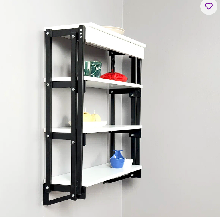 Murphy Wall Table with Foldable Bookcase - Space-Saving Industrial Desk & Dining Table