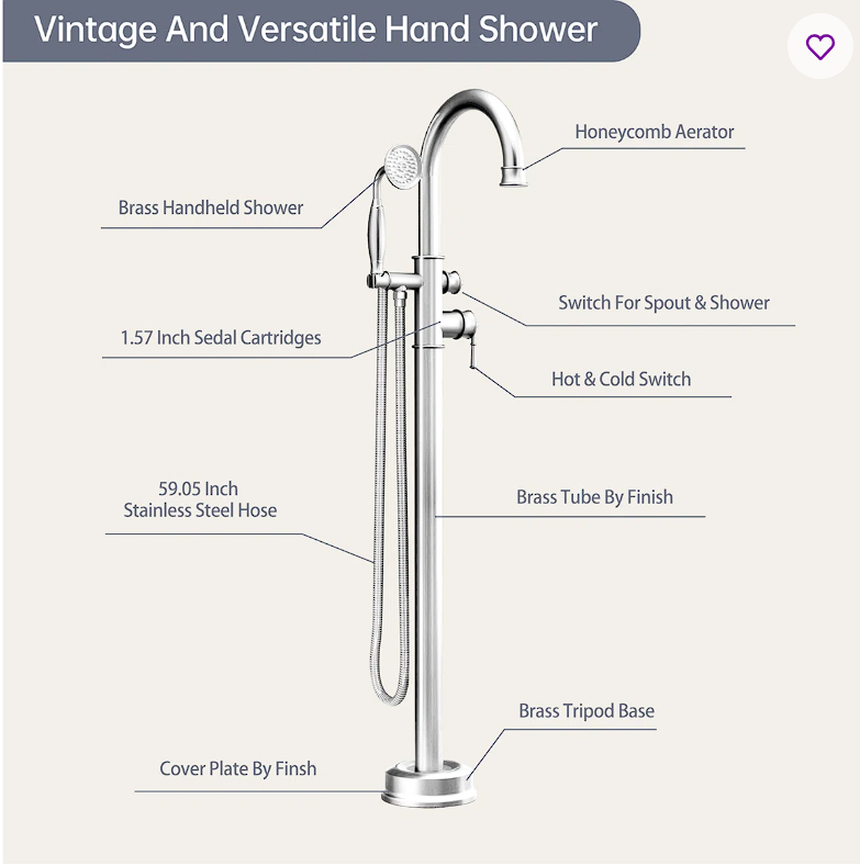 Single Handle Floor Mounted Freestanding Tub Filler with Diverter, Bathtub Faucet TF-2-C-01