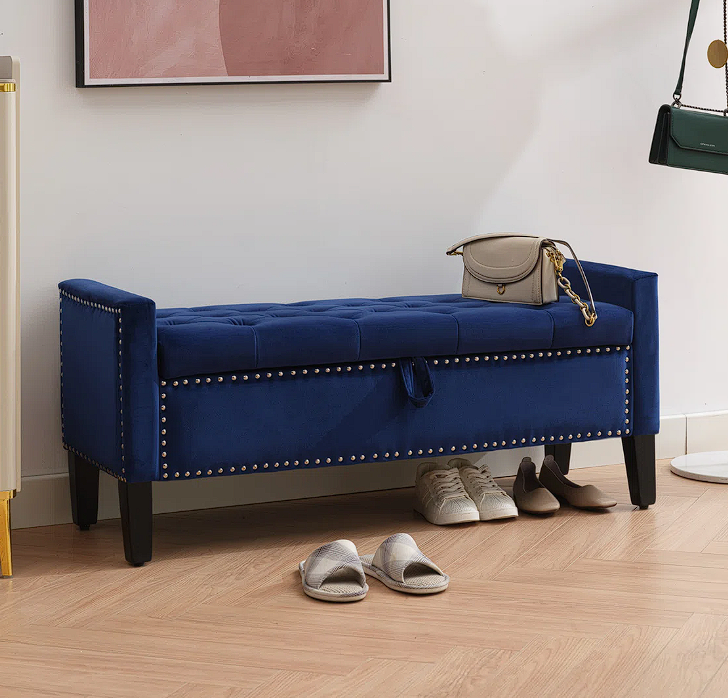 Jeani 45" Wide Velvet Tufted Rectangle Storage Ottoman