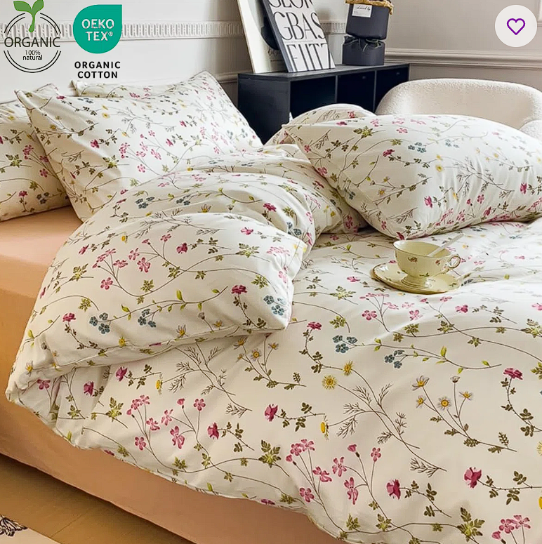Nayoroom Botanical Floral Beige Pink Flower Duvet Cover Vintage Style Soft 100% Cotton Duvet Cover Set