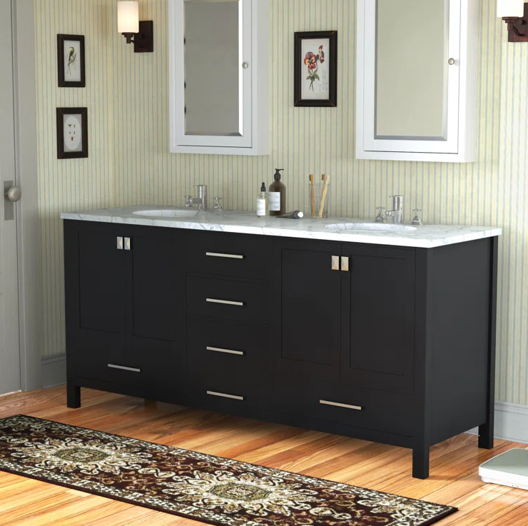 Broadview 72'' Double Bathroom Vanity with Engineered Marble Top