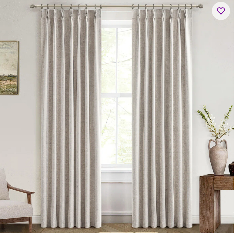 96-inch Long Natural Linen Pleated Blackout Curtains