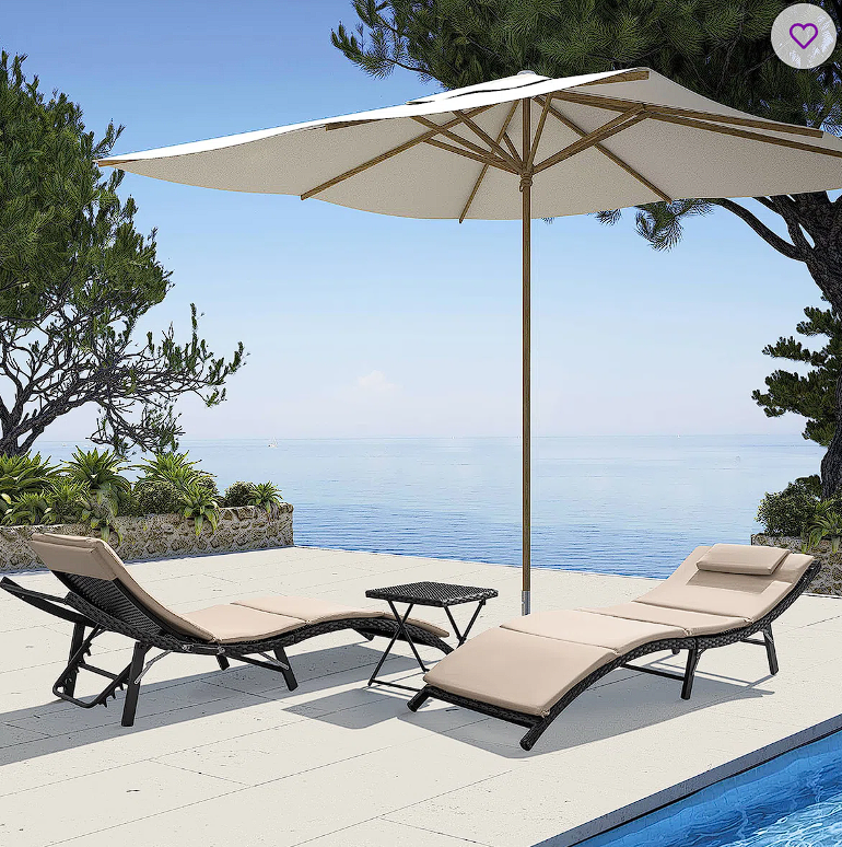 81" PE Rattan Foldable Patio Lounge Chair Set with Adjustable Back and Cushion Raminez