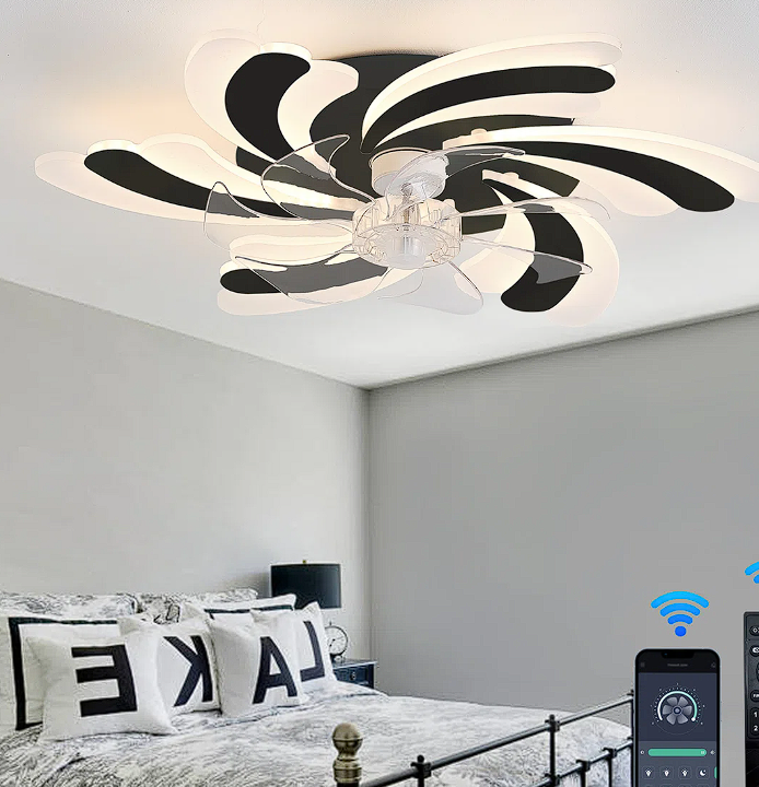 Modern 26.8-inch Ceiling Fan with 6-Speed Reversible Dimmable Motor for Living Room (Black)