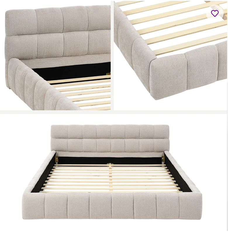 Chenille bed frame with headboard