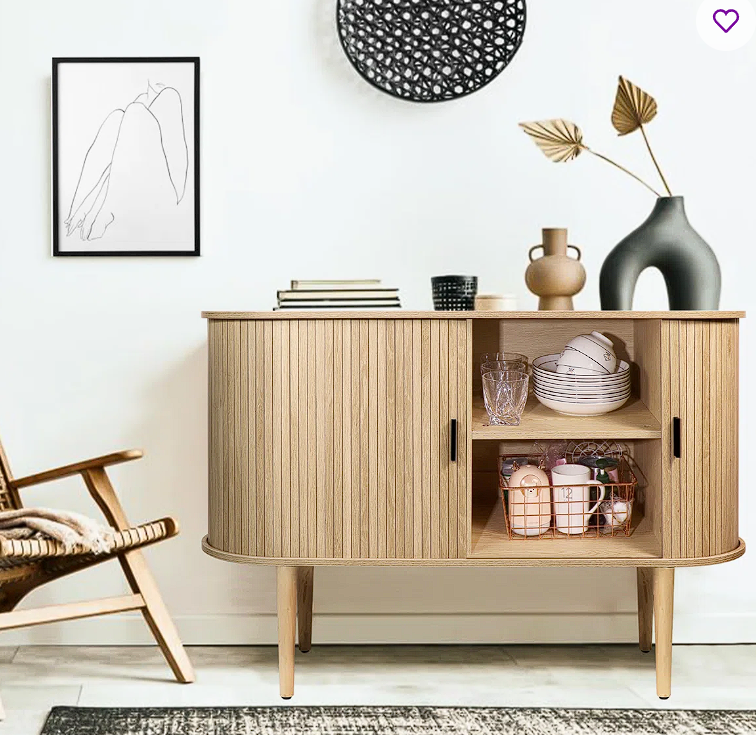 Sideboard, 47.2" Storage Cabinet with Sliding Doors and Handles, Fluted Oval Sideboard with Storage Console for Living Room, Dining Room, Kitchen and Entryway