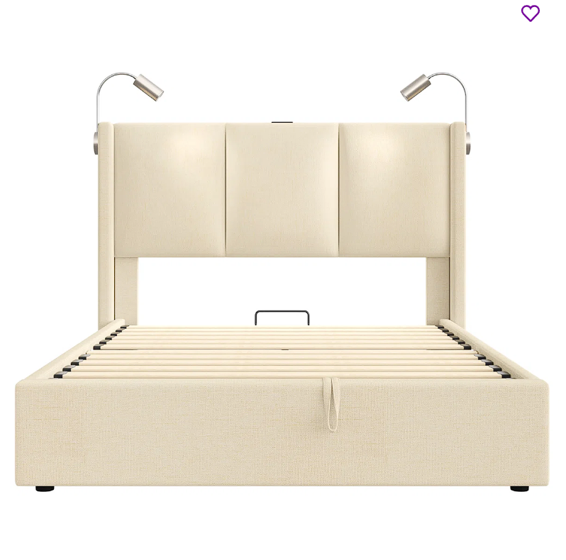 Reman Upholstery Platform Bed: Murphy Headboard with Built-in Storage