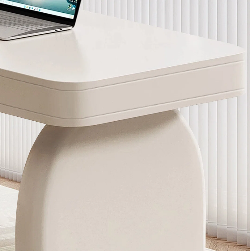 White Rectangular Manufactured Wood with 2 drawers desk