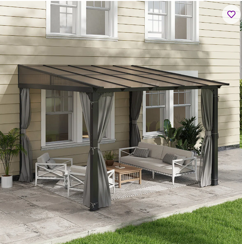 Aluminum Garden Gazebo, Wall-Mounted Polycarbonate Gazebo